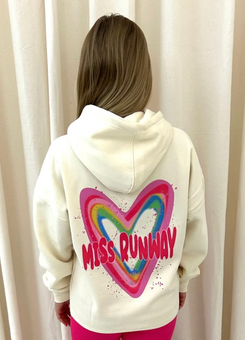 Miss Runway Multicolour Heart Graffiti Hoodie Cream