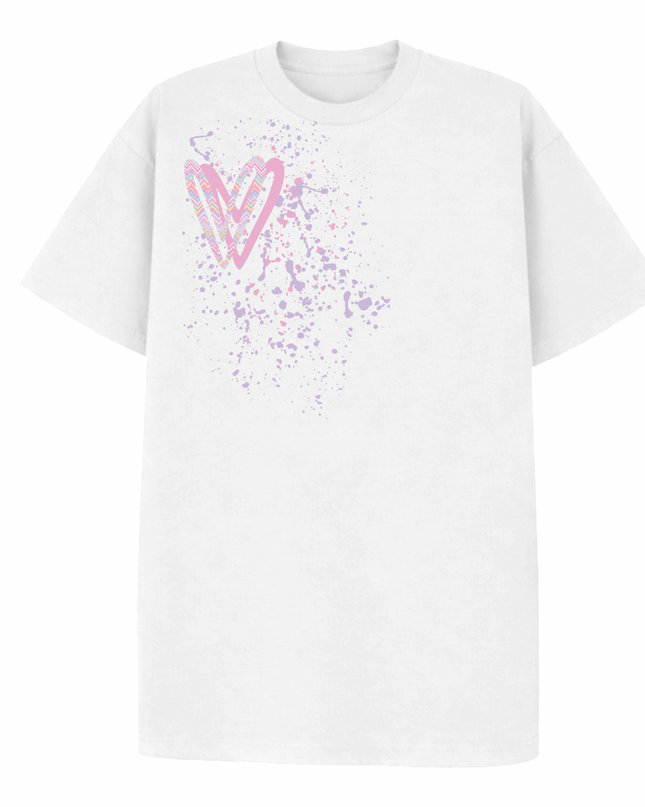 Pastel Zig Zag Heart Printed T-shirt Adult