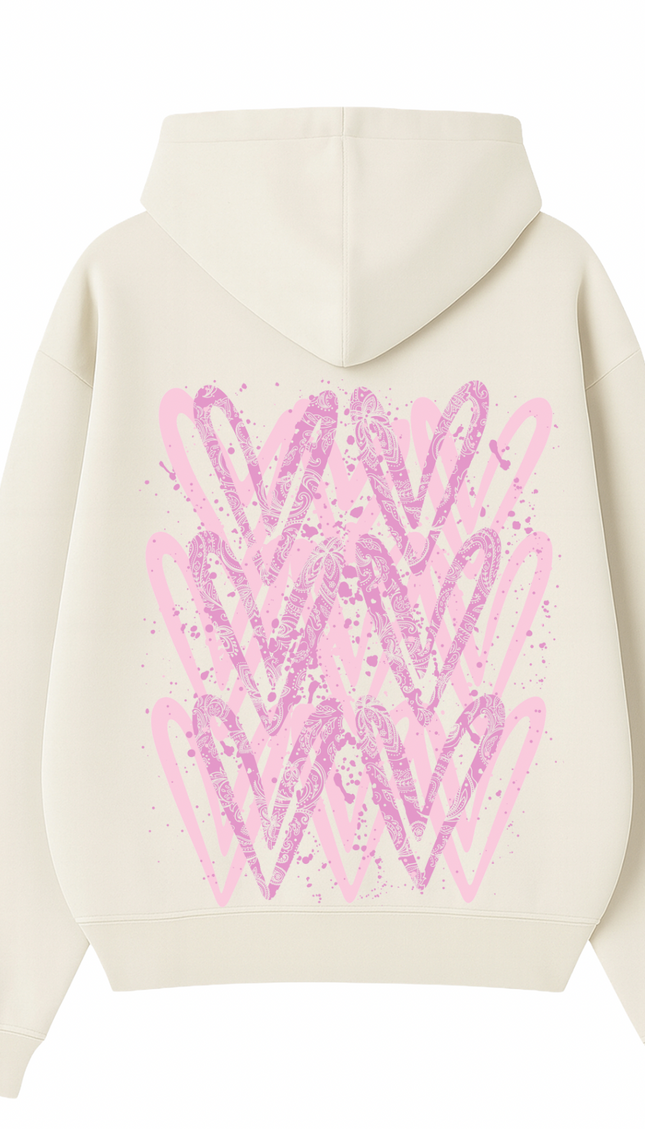 Pink Paisley Heart Printed Hoodie – additional view