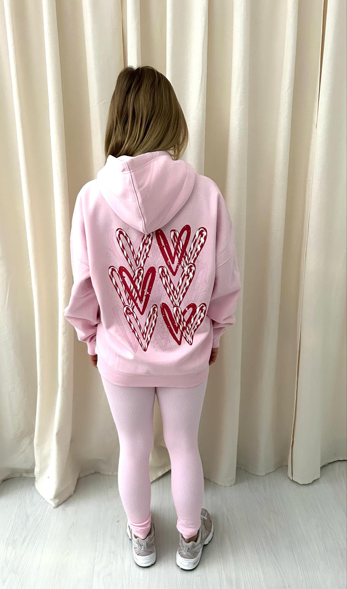 Pink & Red Candy Cane Graffiti Hoodie And Legging Set Pink