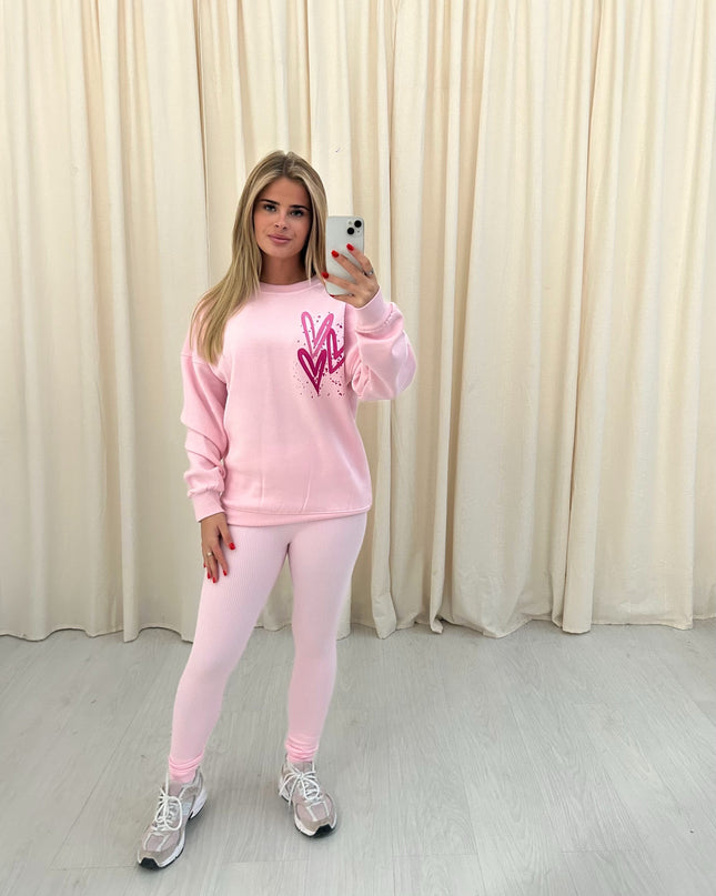 Miss Runway Pink Heart Printed Sweatshirt & Leggings Adults