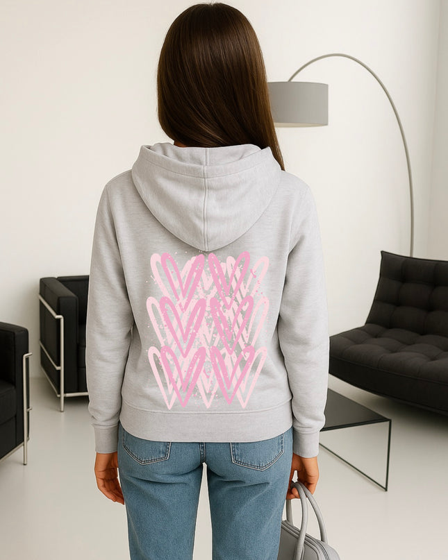 Pink Heart Printed Hoodie