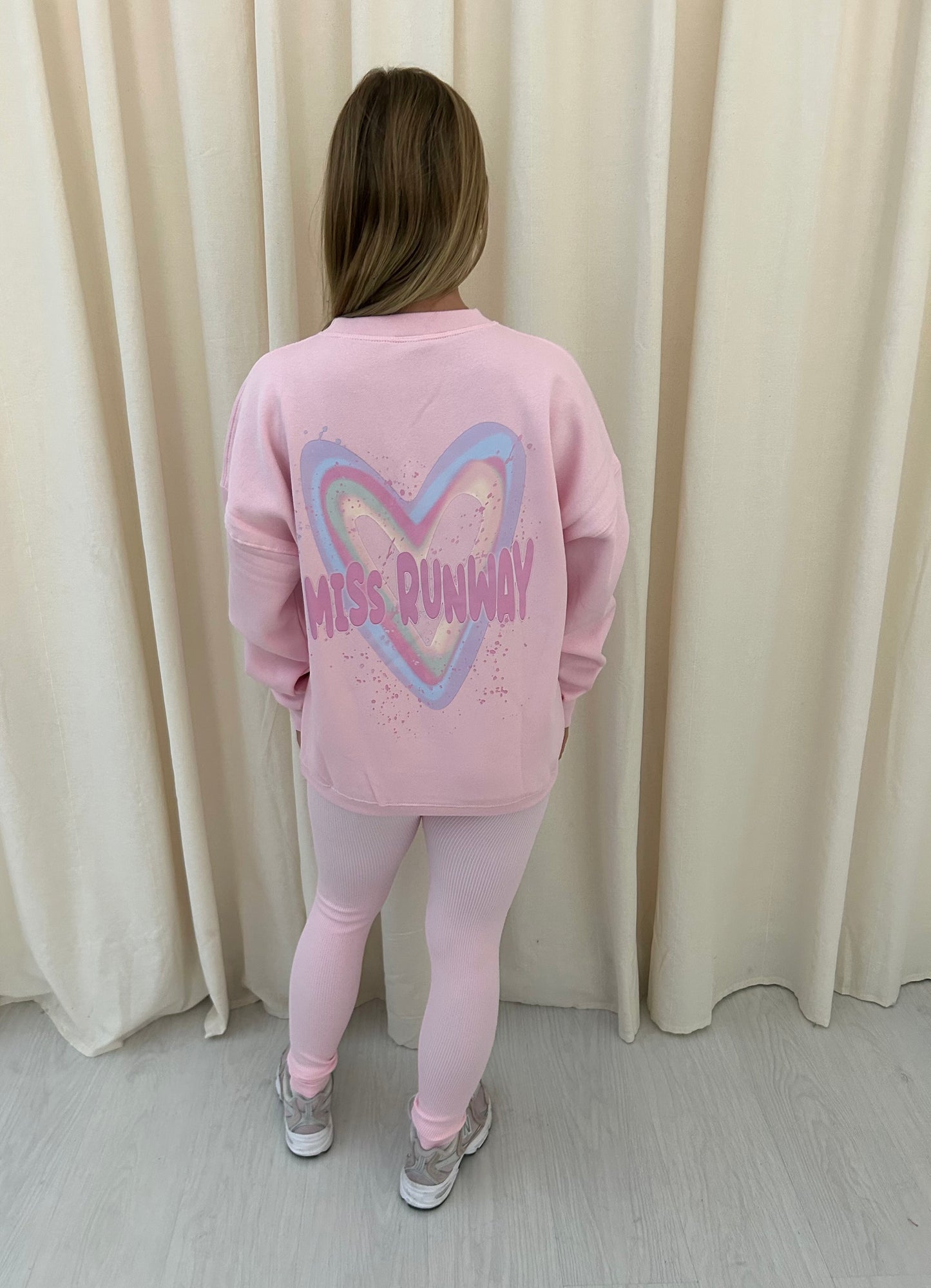 Miss Runway Pastel Heart Graffiti Sweatshirt Legging Set Pink