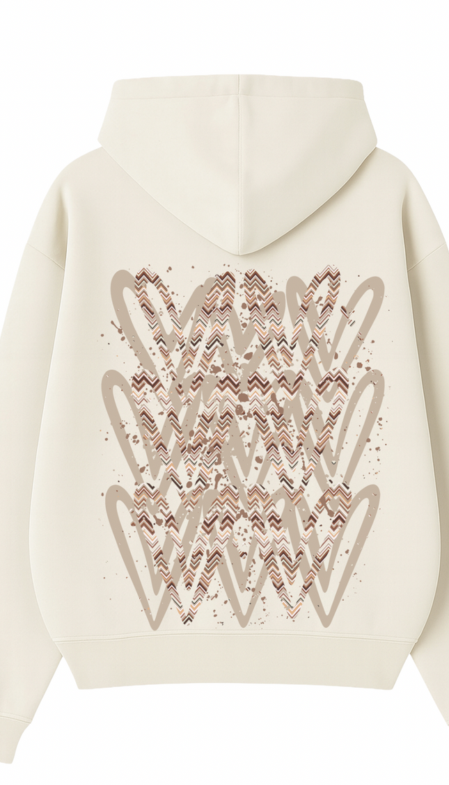 Beige Zig Zag Heart Printed Hoodie – additional view