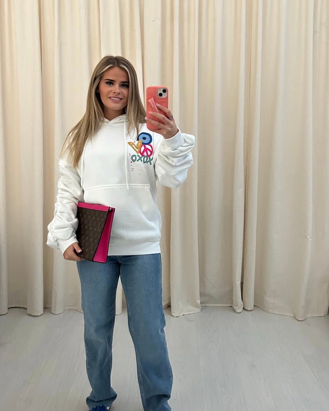 XOXO Printed Ruched Hoodie
