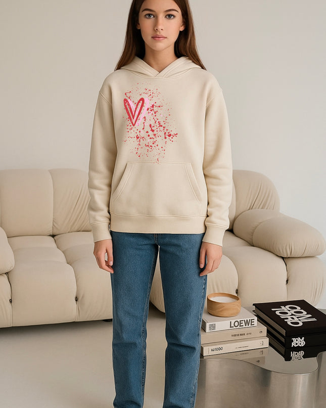 Pink/Red Heart Printed Hoodie