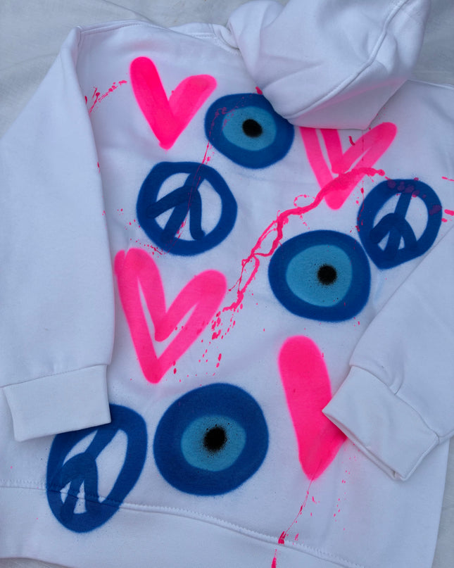 Pink Neon Heart Evil Eye Spray Painted Hoodie Adults