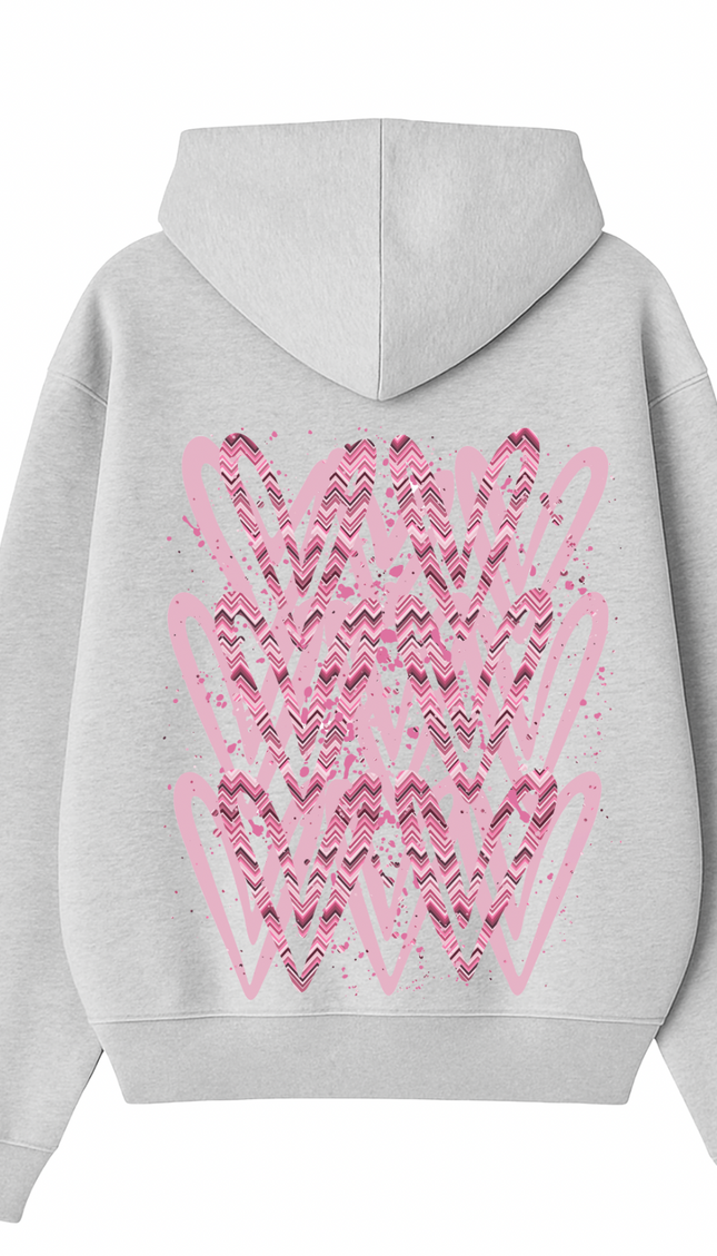 Pink Zig Zag Heart Printed Hoodie – image 5