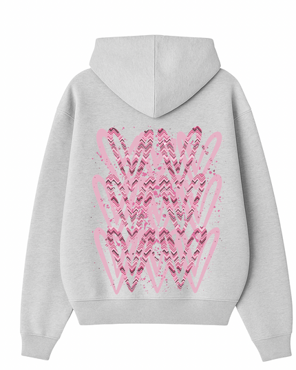 Pink Zig Zag Heart Printed  Hoodie Kids