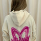 Miss Runway Pink Heart Graffiti Ruched Hoodie Cream