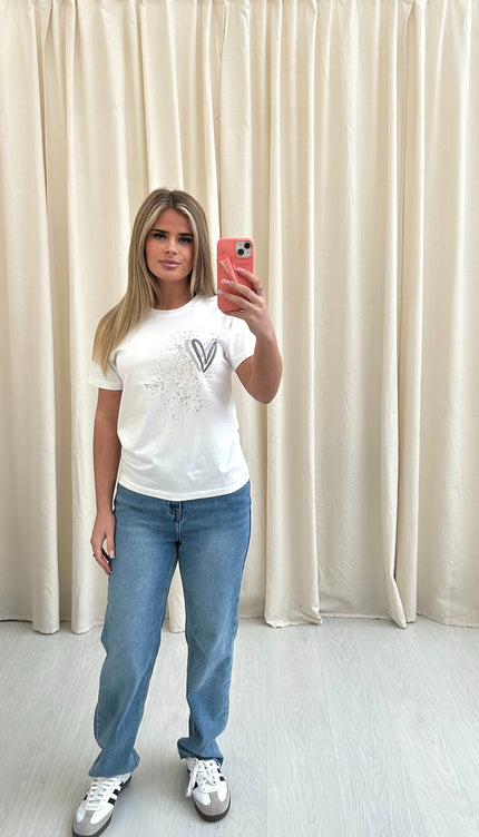Grey Heart Graffiti T shirt White