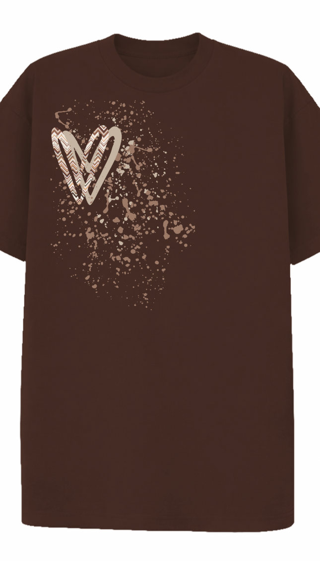 Beige Zig Zag Heart Printed T-shirt – image 8