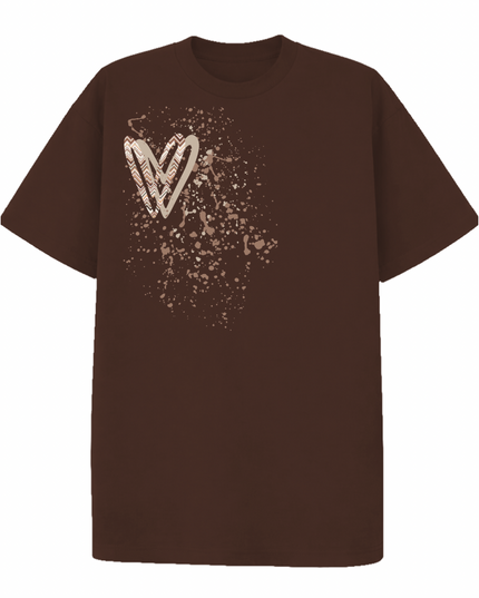 Beige Zig Zag Heart Printed T-shirt Adult