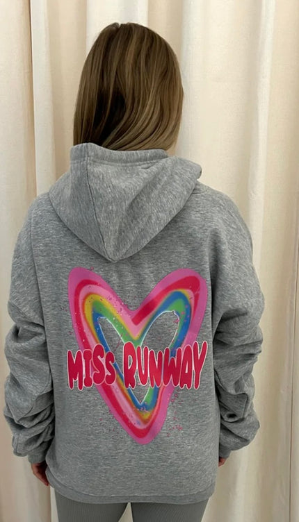 Miss Runway Multicolour Heart Graffiti Hoodie Grey