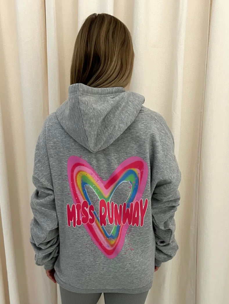 Miss Runway Multicolour Heart Graffiti Hoodie Grey