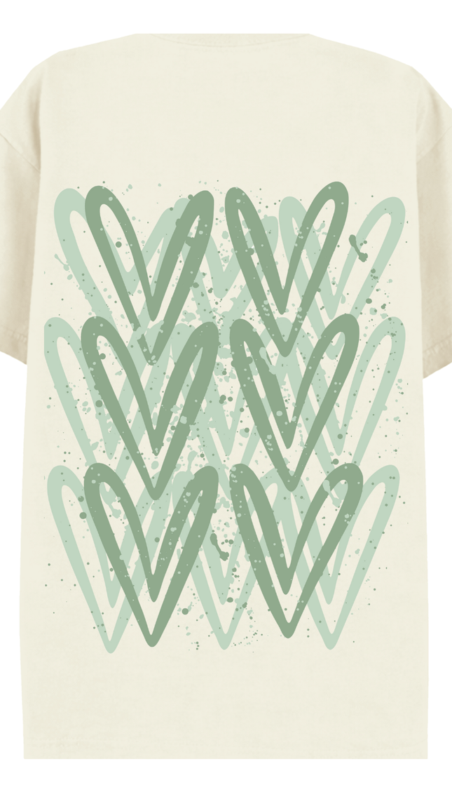 Sage Green graffiti heart T-shirt with spray paint effect print – women's T-shirt by Miss Runway