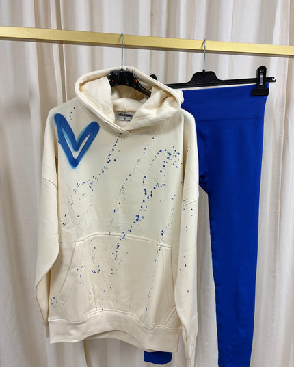 Royal Blue Heart Spray Painted Cream Hoodie & Leggings Kids