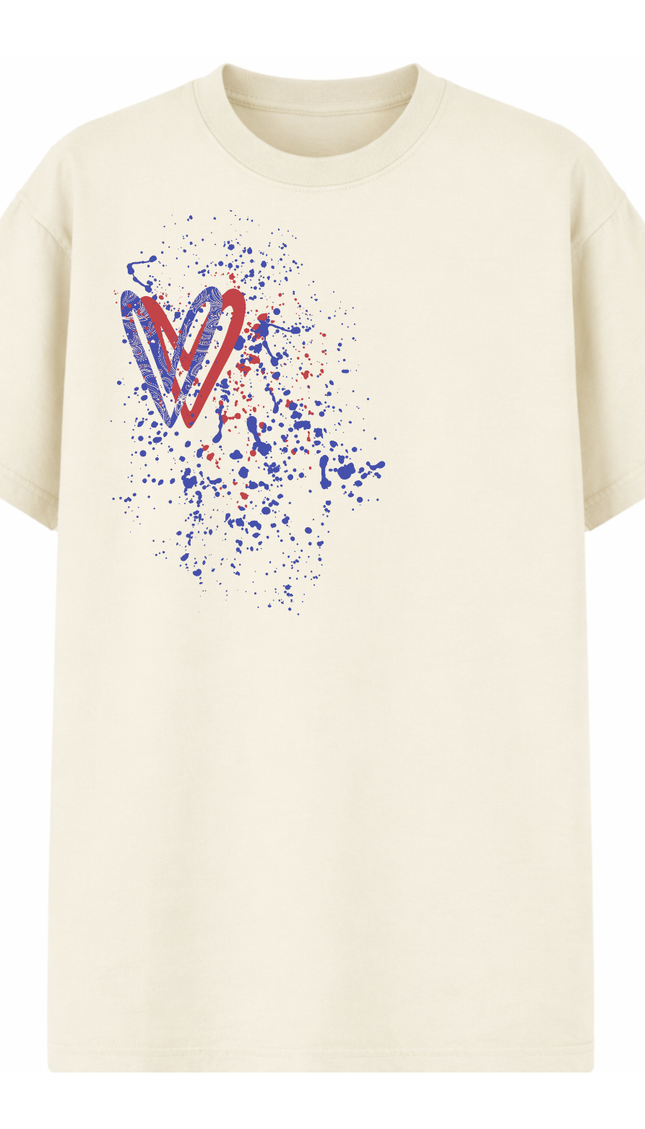 Red/Royal Blue Paisley Heart Printed T-shirt – image 4