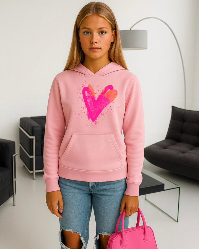 Neon Pink And Orange Scatter Hearts Printed Hoodie