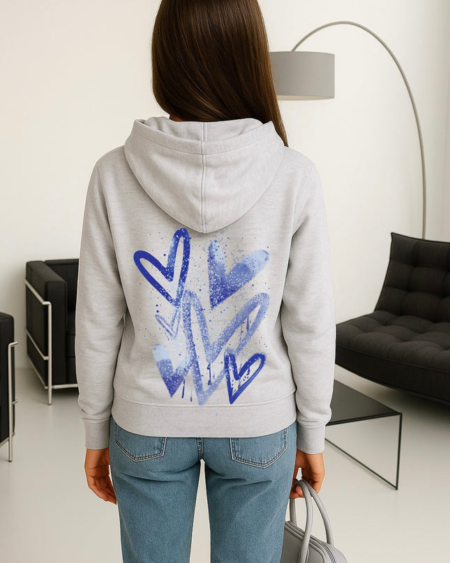 Royal Blue Scatter Hearts Printed Hoodie