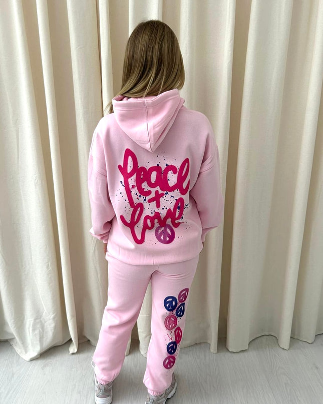 Peace & Love Graffiti Hooded Tracksuit Pink