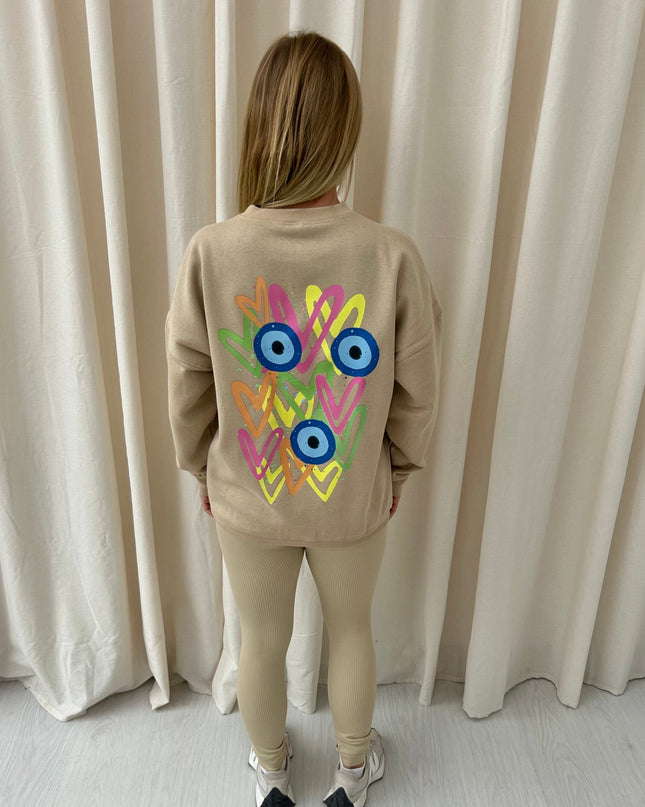 Neon Heart Evil Eye Printed Sweatshirt & Leggings Adults