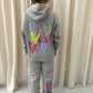 Multicoloured Leopard Print Graffiti Hooded Tracksuit Grey