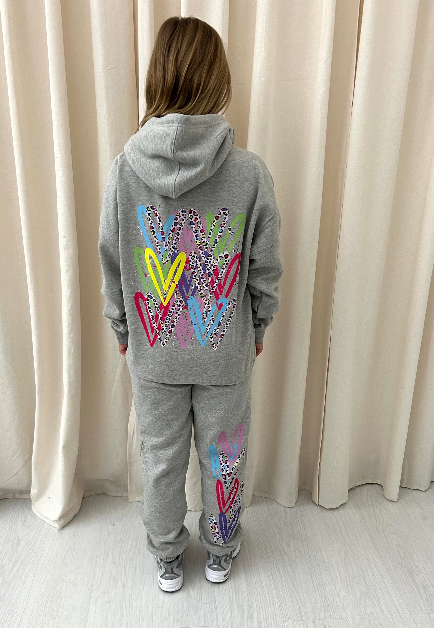 Multicoloured Leopard Print Graffiti Hooded Tracksuit Grey