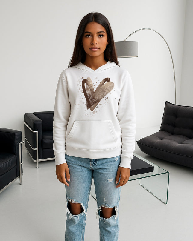 Brown Scatter Hearts Printed Hoodie
