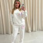 Baby Pink Candy Cane Heart Graffiti Hooded Sweatshirt Tracksuit White