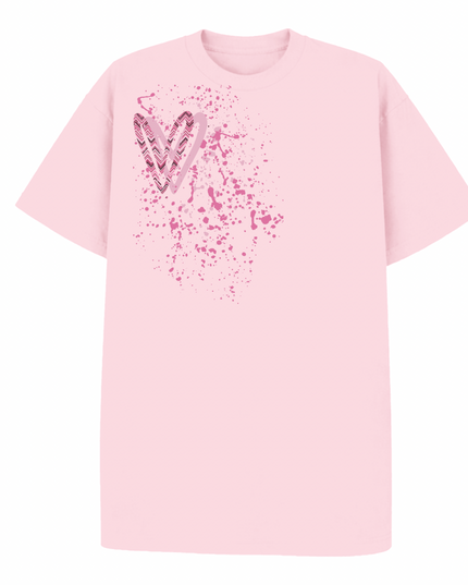 Pink Zig Zag Heart Printed T-shirt Kid