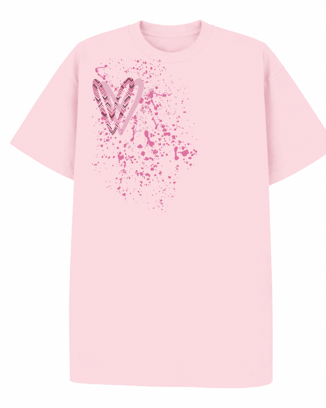 Pink Zig Zag Heart Printed T-shirt Adult