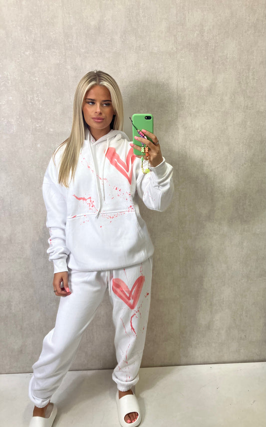 Coral Heart Sprayed White Hooded Tracksuit