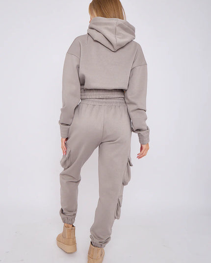 Cargo Pockets Fleece Tracksuit Dove Grey