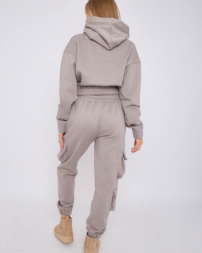 Cargo Pockets Fleece Tracksuit Dove Grey