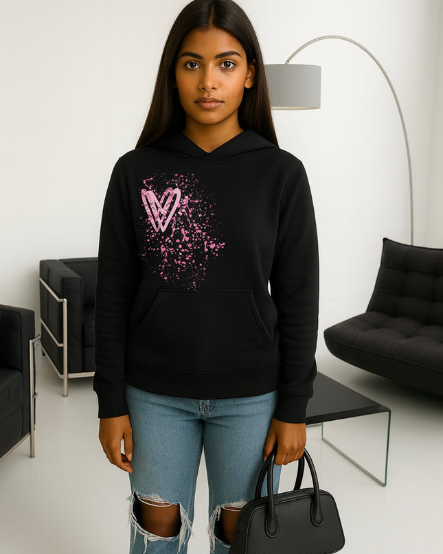 Pink Zig Zag Heart Printed Hoodie