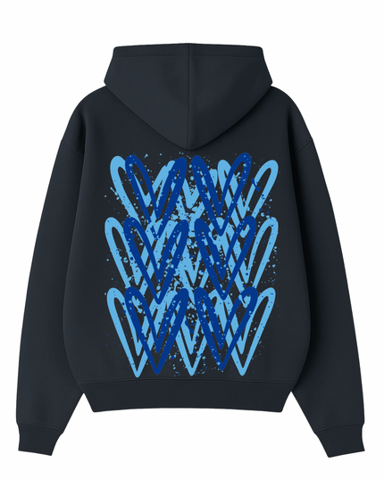 Royal Blue Heart Printed Hoodie Adults