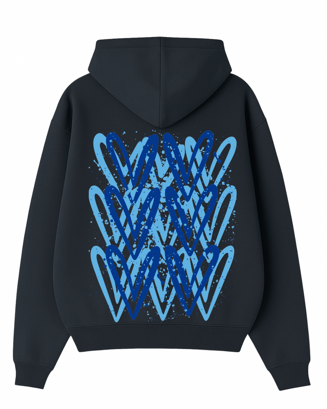 Royal Blue Heart Printed Hoodie Kids