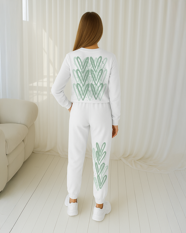 Sage Green Hearts Printed Sweatshirt Tracksuit Kids