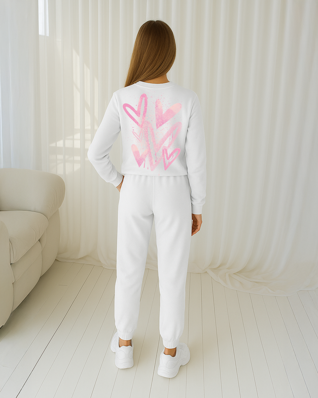 Pink Scatter Hearts Printed Sweatshirt Tracksuit Kids