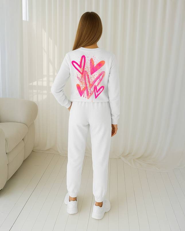 Neon Pink/Orange Scatter Hearts Printed Sweatshirt Tracksuit Kids