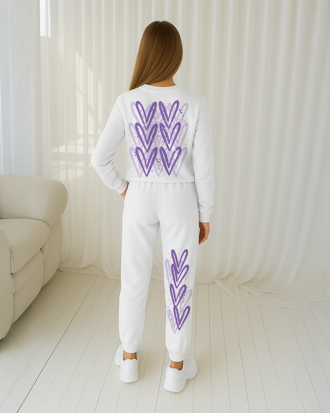 Lilac Hearts Printed Sweatshirt Tracksuit Kids