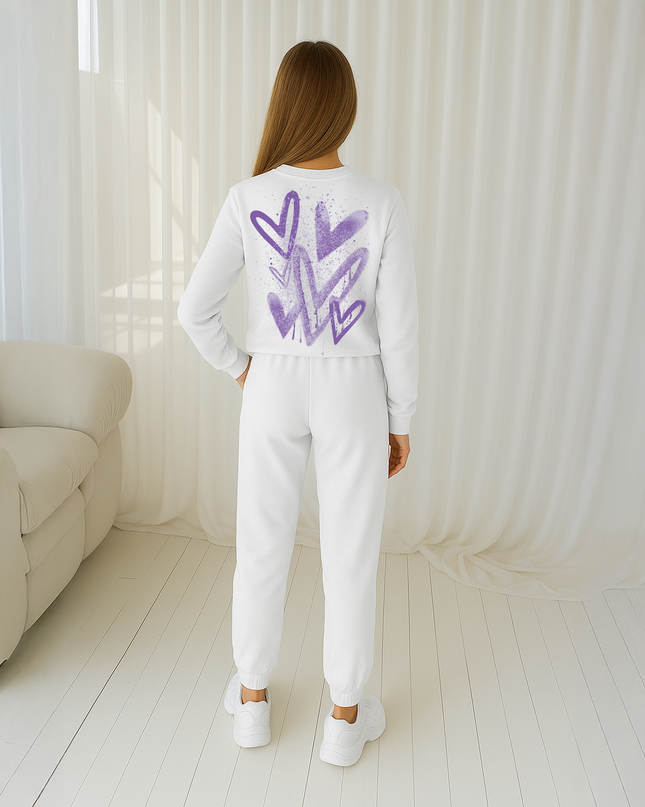 Lilac Scatter Hearts Printed Sweatshirt Tracksuit Kids