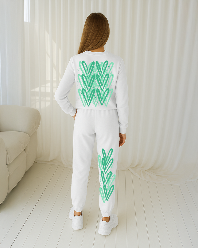 Green Hearts Printed Sweatshirt Tracksuit Kids