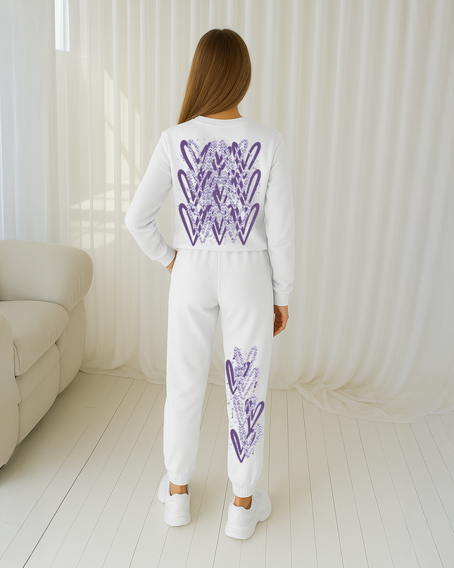 Lilac Zig Zag Hearts Printed Sweatshirt Tracksuit Kids