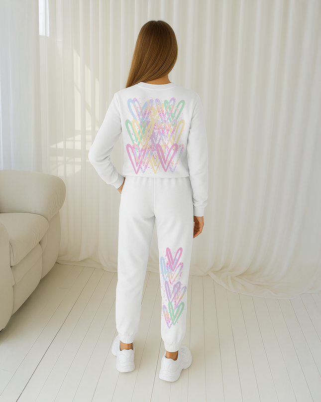 Pastel Leopard Hearts Printed Sweatshirt Tracksuit Kids