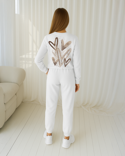 Brown Scatter Hearts Printed Sweatshirt Tracksuit Kids