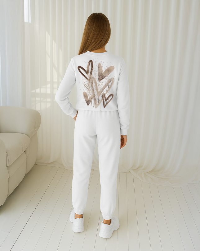 Brown Scatter Hearts Printed Sweatshirt Tracksuit Kids