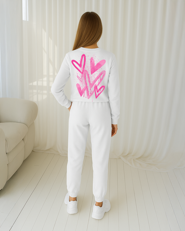 Hot Pink Scatter Hearts Printed Sweatshirt Tracksuit Kids