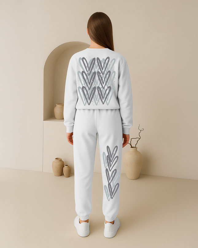 Grey Hearts Printed Sweatshirt Tracksuit Kids